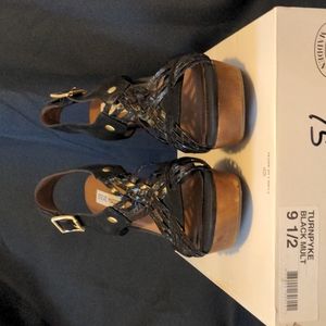 Steve Madden Turnpyke Leather Wedge Sandals - Size 9.5